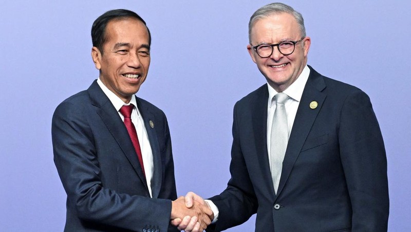 Australia's Prime Minister Anthony Albanese greets Indonesia's President Joko Widodo at the ASEAN-Australia Special Summit, in Melbourne, Australia March 5, 2024. REUTERS/Jaimi Joy