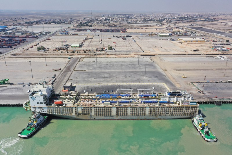A drone view shows a Kuwaiti 'death ship' carrying thousands of cattle whose foul smell caused a stink in top tourist city Cape Town, at the Umm Qasr port, in Basra, Iraq March 6, 2024. REUTERS/Essam al-Sudani