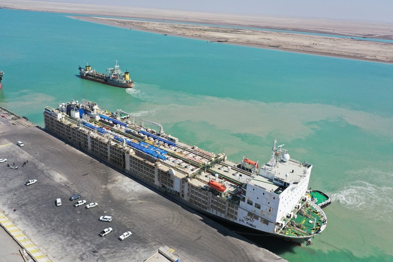IRAQ-SHIP/LIVESTOCK A drone view shows a Kuwaiti 'death ship' carrying thousands of cattle whose foul smell caused a stink in top tourist city Cape Town, at the Umm Qasr port, in Basra, Iraq March 6, 2024. REUTERS/Essam al-Sudani