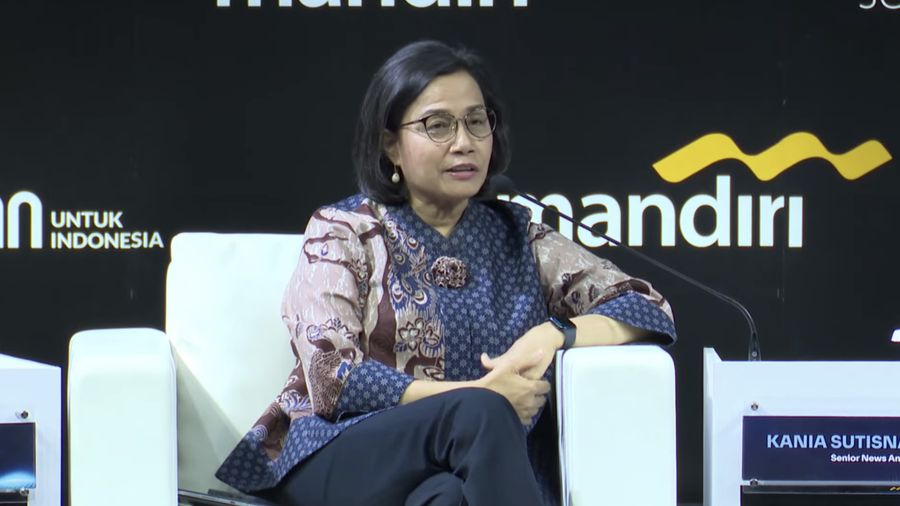 Menteri Keuangan Sri Mulyani Memberi pemaparan di acara Mandiri Investment Forum 2024. (Tangkapan Layar Youtube)