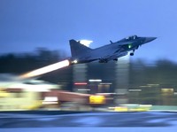 A JAS 39 Gripen C/D takes off during military exercise Nordic Response at Luleå-Kallax Airport, near Luleå, Sweden, Monday, March 4, 2024. NATO kicked off an exercise on Monday to defend its newly expanded Nordic territory when more than 20,000 sol