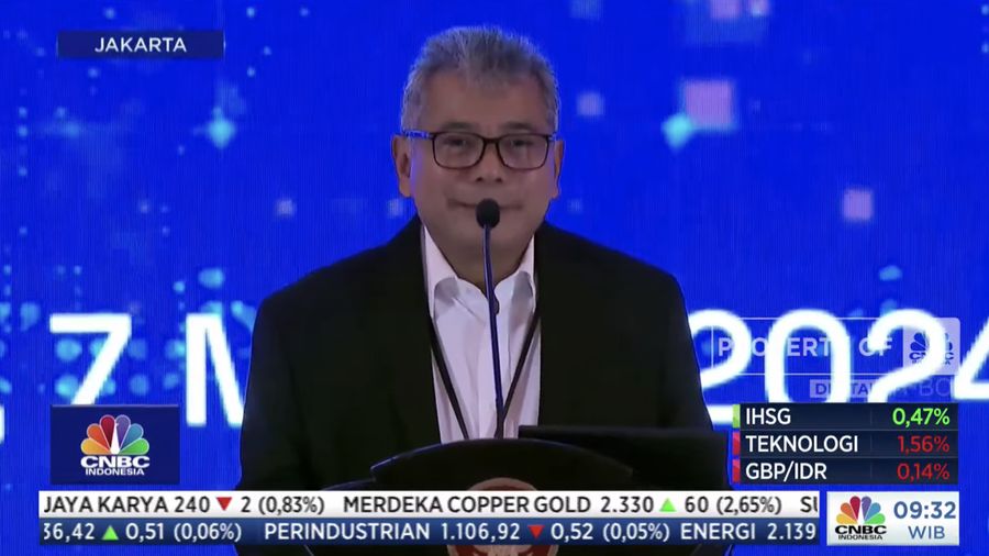 Direktur Utama BRI, Sunarso memberi sambutan di acara BRI Microfinance Outlook 2024, Jakarta, 7/4. (Tangkapan Layar Youtube)