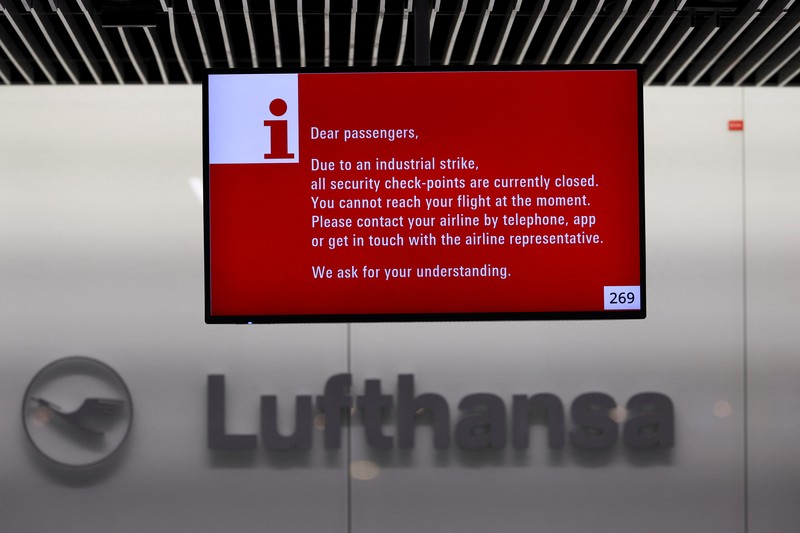 GERMANY-TRAINS/STRIKE Trains operate outside the central train station as Germany?s GDL train drivers? union begins a 35 hour long strike over a wage dispute with Deutsche Bahn rail operator after rejecting a new tariff offer in Frankfurt, Germany, March 6, 2024. REUTERS/Kai Pfaffenbach