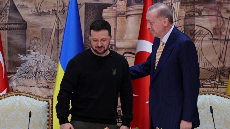 Presiden Ukraina Volodymyr Zelensky bertemu Presiden Turki Recep Tayyip Erdogan. (Presidential Press Office/Handout via REUTERS)