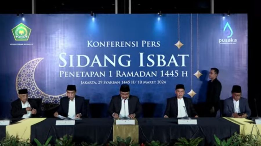 Konferensi pers hasil sidang isbat penetapan 1 Ramadan 1445H. (YouTube/Kementerian Agama RI)