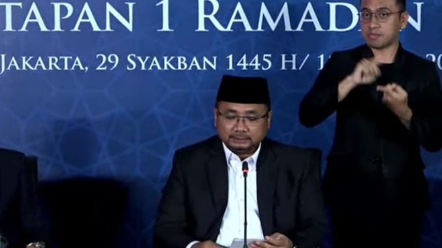 Konferensi pers hasil sidang isbat penetapan 1 Ramadan 1445H. (YouTube/Kementerian Agama RI)