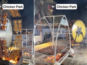 Unik! Penjual Ayam Bakar Ini Pakai Panggangan Mirip Bianglala