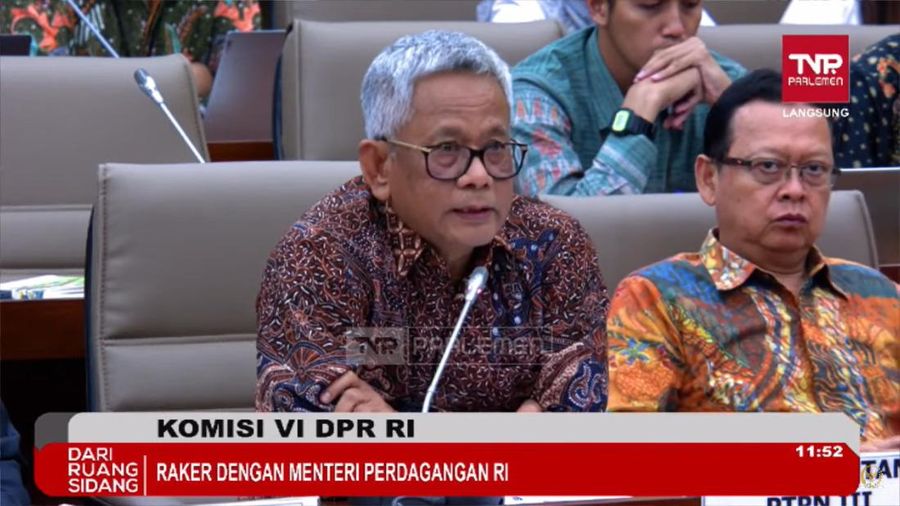 Direktur Utama Holding Perkebunan PTPN III, Mohamad Abdul Gani dalam Raker Komisi VI dengan Mendag di Jakarta, Rabu (13/3/2024). (Tangkapan layar youtube DPR RI)