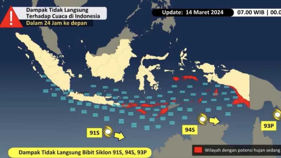 Bibit Siklon Tropis 91S terpantau di Samudra Hindia bagian tenggara. (Instagram @infobmkg)