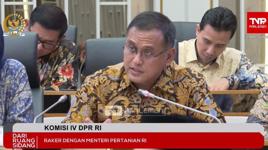 Direktur Utama PT Pupuk Indonesia (Persero) Rahmad Pribadi saat Raker Menteri Pertanian dengan Komisi IV DPR di Jakarta, Rabu (13/3/2024). (Tangkapan Layar Youtube DPR)