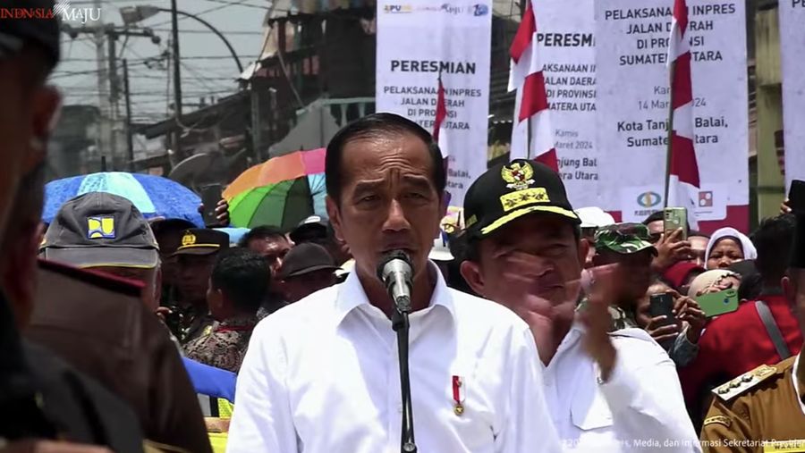 Presiden Jokowi Resmikan Inpres Jalan Daerah Provinsi Sumatera Utara,Tanjung Balai,14 Mar 2024. (Tangkapan layar Youtube Setpres RI)