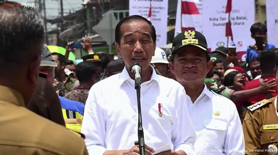 Presiden Jokowi Resmikan Inpres Jalan Daerah Provinsi Sumatera Utara,Tanjung Balai,14 Mar 2024. (Tangkapan layar Youtube Setpres RI)