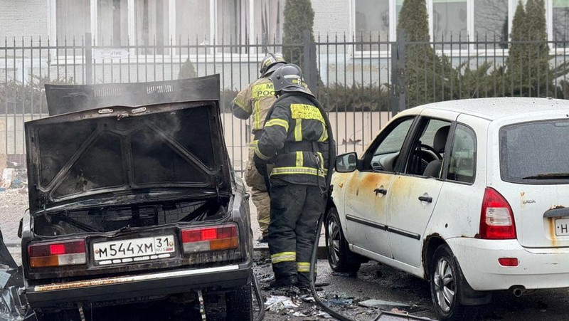A view shows destroyed cars following an incident which local authorities said was a Ukrainian missile attack, in the course of Russia-Ukraine conflict in Belgorod, Russia, March 16, 2024. Telegram channel of Governor of Belgorod Region Vyacheslav Gladkov/Handout via REUTERS ATTENTION EDITORS - THIS IMAGE WAS PROVIDED BY A THIRD PARTY. NO RESALES. NO ARCHIVES. MANDATORY CREDIT.