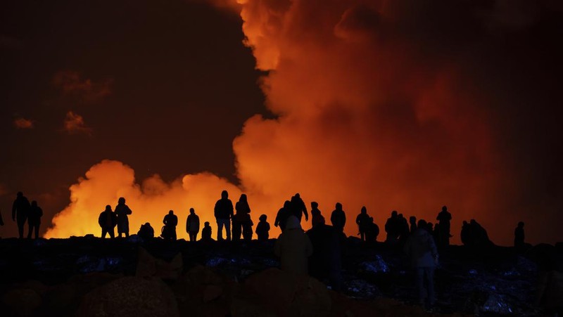 A volcanic eruption takes place, near Grindavik, Iceland, March 16, 2024, in this handout picture obtained by Reuters.   Public Security Department of Icelandic Police/Handout via REUTERS    THIS IMAGE HAS BEEN SUPPLIED BY A THIRD PARTY     TPX IMAGES OF THE DAY