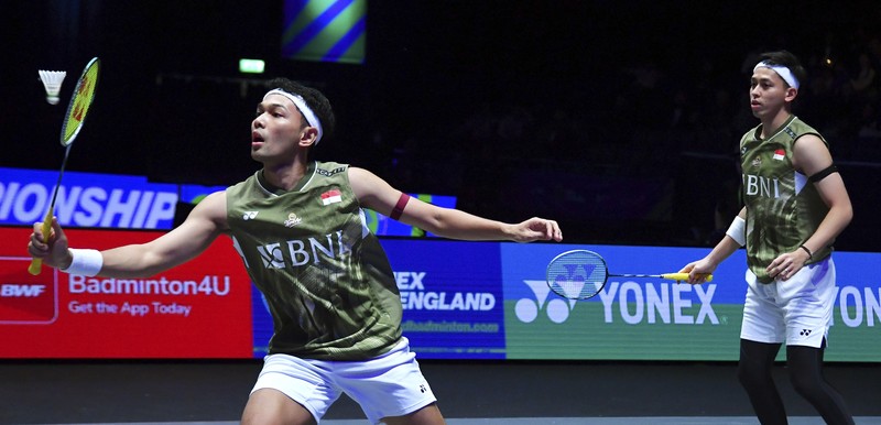 All England 2024 Tunggal Putra Indonesia Jonatan Christie, Anthony Sinisuka Ginting dan Ganda Puta Fajar Alfian-Muhammad Rian Ardianto. (AP Photo)