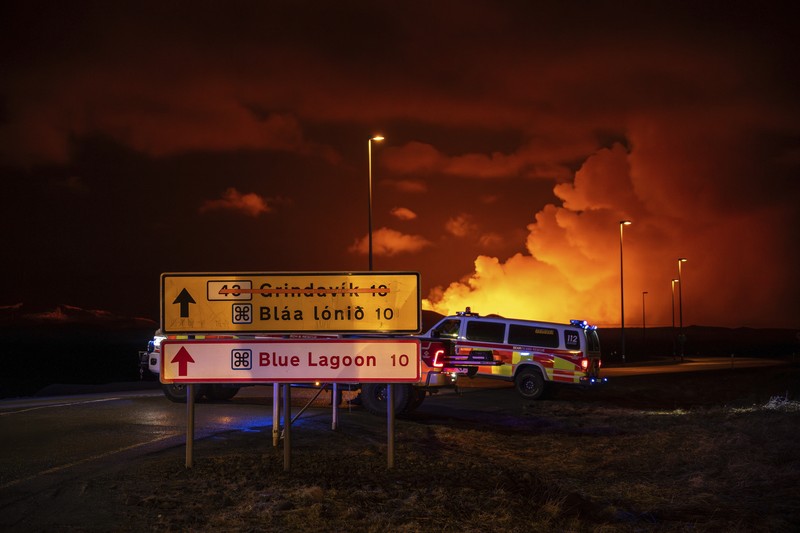 ICELAND-VOLCANO/ A volcanic eruption takes place, near Grindavik, Iceland, March 16, 2024, in this handout picture obtained by Reuters. Public Security Department of Icelandic Police/Handout via REUTERS THIS IMAGE HAS BEEN SUPPLIED BY A THIRD PARTY TPX IMAGES OF THE DAY