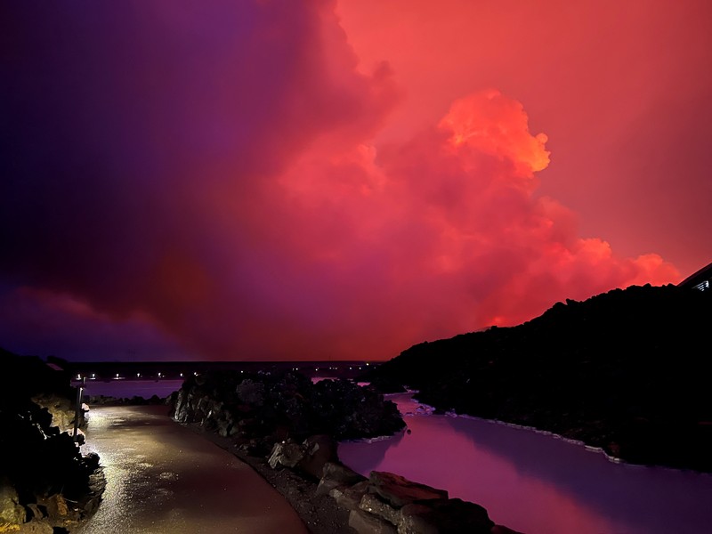 ICELAND-VOLCANO/ A volcanic eruption takes place, near Grindavik, Iceland, March 16, 2024, in this handout picture obtained by Reuters. Public Security Department of Icelandic Police/Handout via REUTERS THIS IMAGE HAS BEEN SUPPLIED BY A THIRD PARTY TPX IMAGES OF THE DAY