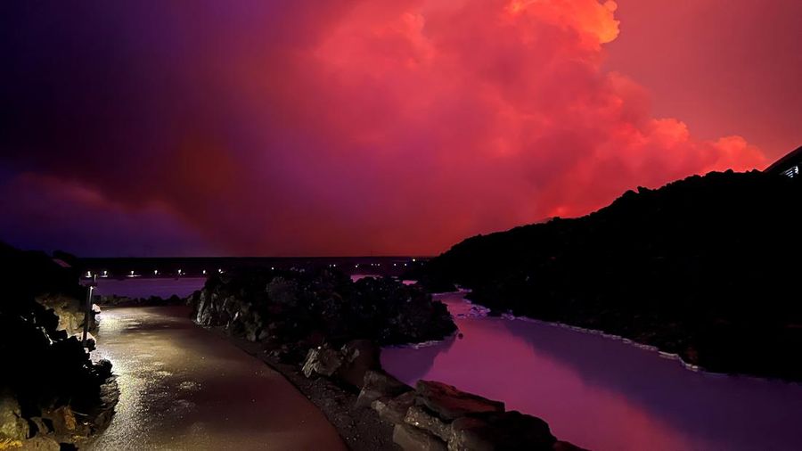 A volcanic eruption takes place, near Grindavik, Iceland, March 16, 2024, in this handout picture obtained by Reuters.   Public Security Department of Icelandic Police/Handout via REUTERS    THIS IMAGE HAS BEEN SUPPLIED BY A THIRD PARTY     TPX IMAGES OF THE DAY
