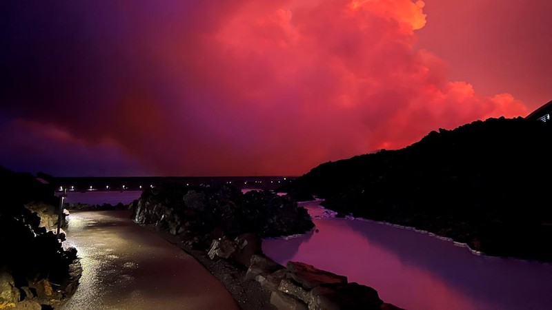 A volcanic eruption takes place, near Grindavik, Iceland, March 16, 2024, in this handout picture obtained by Reuters.   Public Security Department of Icelandic Police/Handout via REUTERS    THIS IMAGE HAS BEEN SUPPLIED BY A THIRD PARTY     TPX IMAGES OF THE DAY