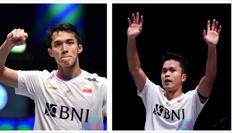 All England 2024 Tunggal Putra Indonesia Jonatan Christie, Anthony Sinisuka Ginting dan Ganda Puta Fajar Alfian-Muhammad Rian Ardianto. (AP Photo)