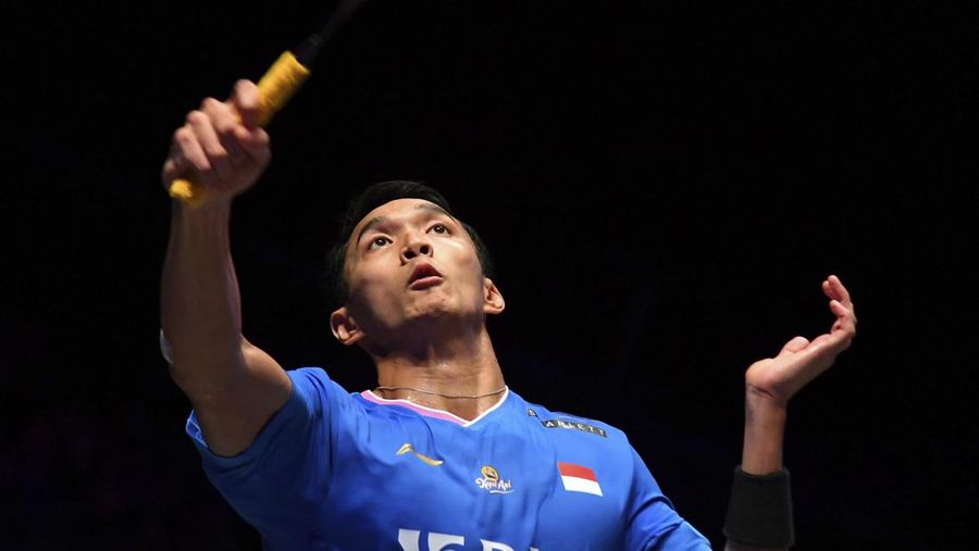Pebulutangkis Indonesia Jonatan Christie juara All england 2024 di Utilita Arena, Birmingham, Inggris, Minggu (17/3/2024). (AP Photo/Rui Vieira)