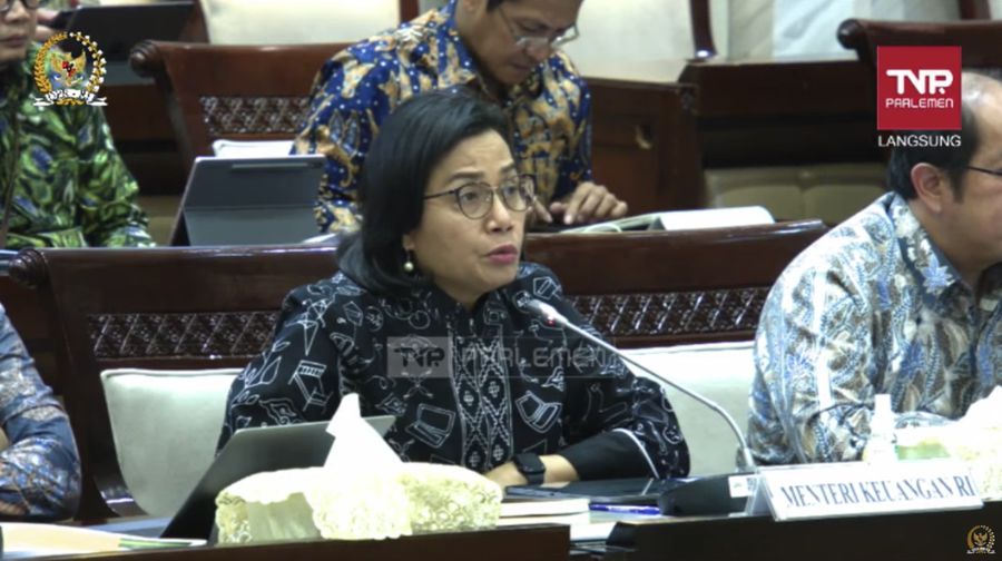 Menteri Keuangan (Menkeu), Sri Mulyani Indrawati saat rapat kerja dengan Komisi XI DPR RI membahas mengenai APBN. (Tangkapan Layar Yotuube Komisi XI DPR RI Channel)