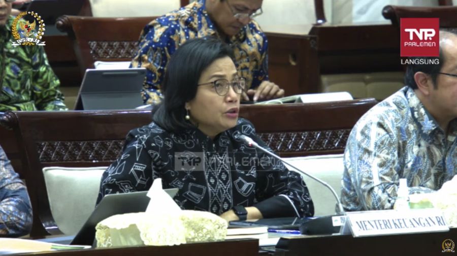 Menteri Keuangan (Menkeu), Sri Mulyani Indrawati saat rapat kerja dengan Komisi XI DPR RI. (Tangkapan Layar Yotuube Komisi XI DPR RI Channel)
