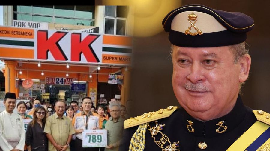 Foto Kolase Raja Malaysia Sultan Ibrahim KK Mart. (AP Photo dan Instagram @kksupermart)