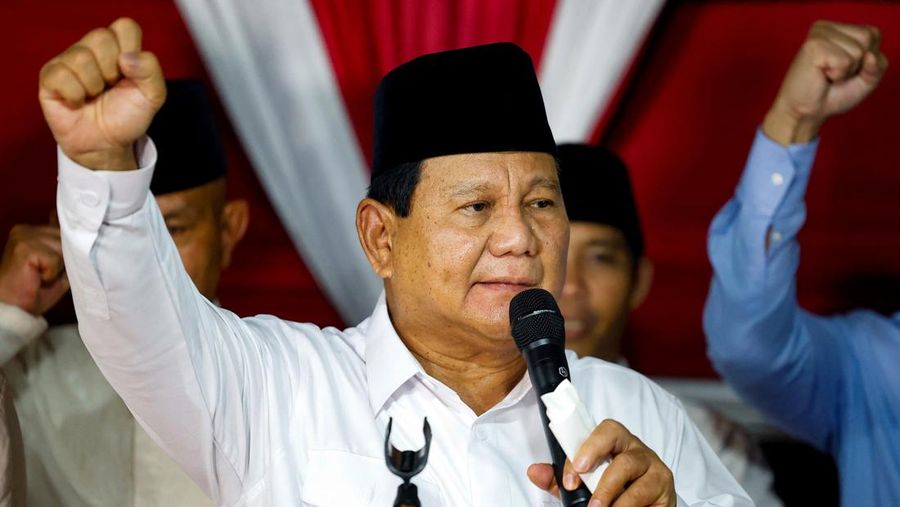Calon presiden nomor urut 02 Praowo Subianto saat knferensi pers usai Penetapan Hasil Pilpres KPU 2024 di Kartanegara, Jakarta, Rabu (20/3/2024).  (REUTERS/Willy Kurniawan)