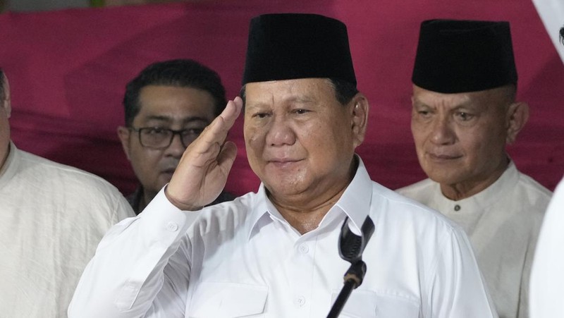 Calon presiden nomor urut 02 Praowo Subianto saat knferensi pers usai Penetapan Hasil Pilpres KPU 2024 di Kartanegara, Jakarta, Rabu (20/3/2024). (CNBC Indonesia/Romys)
