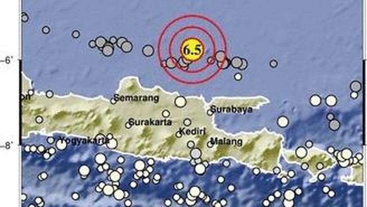 Gempa susulan kembali mengguncang Tuban Jawa Timur dengan Magnitudo 6,5 M. (Sosial Media X @infoBMKG)