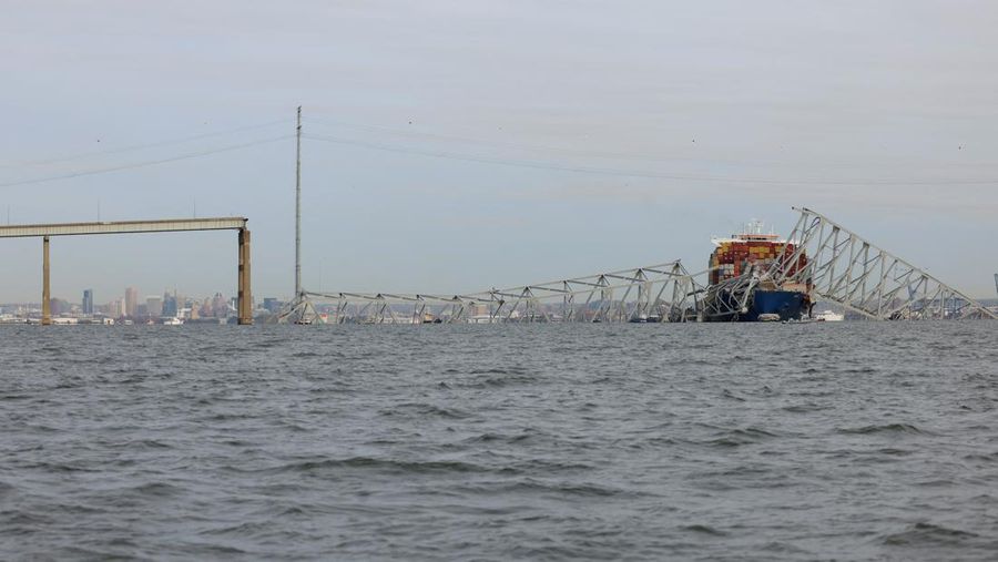 A view of the Dali cargo vessel which crashed into the Francis Scott Key Bridge causing it to collapse in Baltimore, Maryland, U.S., March 26, 2024. REUTERS/Julia Nikhinson