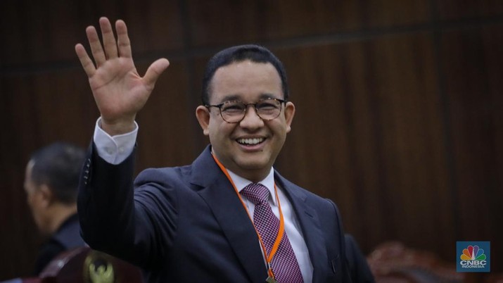 Pasangan Capres-Cawapres nomor urut 1 Anies Baswedan dan Muhaimin Iskandar sebagai pemohon di sidang perdana sengketa atau perselisihan hasil pemilu (PHPU) 2024 di Mahkamah Konstitusi pada, Rabu (27/3/2024). (CNBC Indonesia/Faisal Rahman)