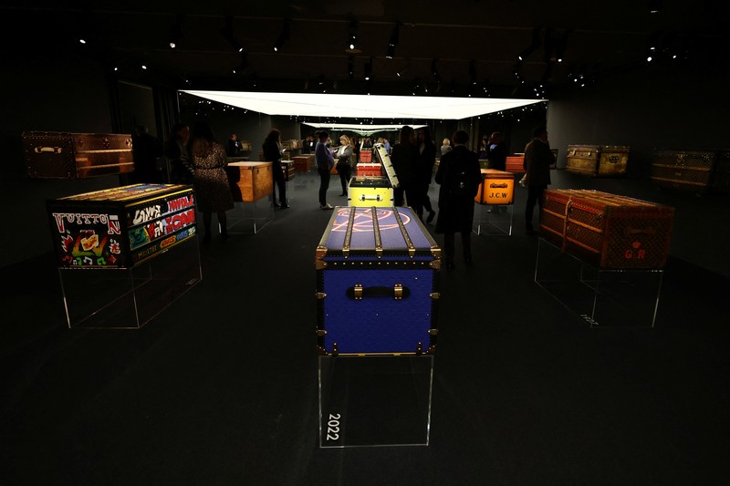 Trunks from the Louis Vuitton collection are displayed in the trunks museum at the Louis Vuitton workshops in Asnieres-sur-Seine near Paris, France, March 27, 2024. REUTERS/Stephanie Lecocq