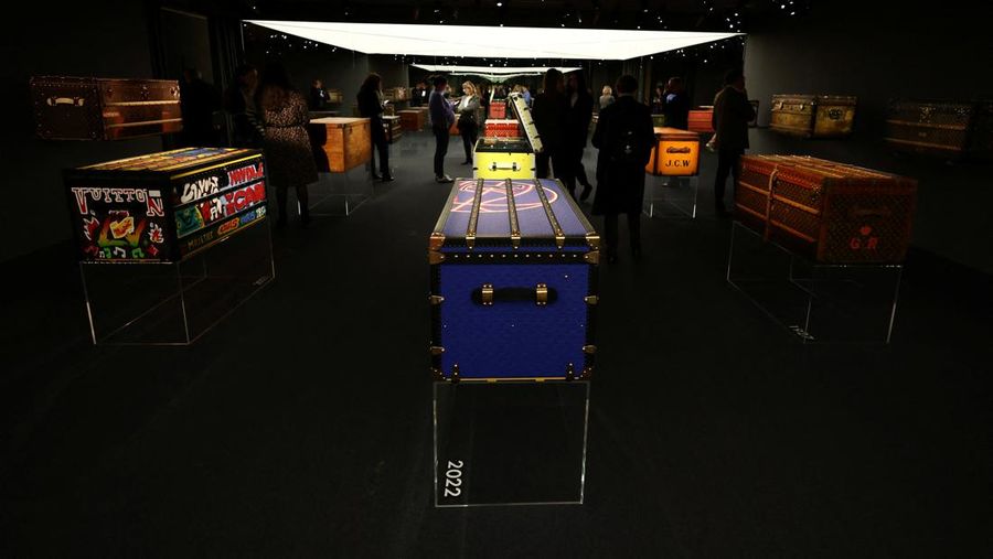 Trunks from the Louis Vuitton collection are displayed in the trunks museum at the Louis Vuitton workshops in Asnieres-sur-Seine near Paris, France, March 27, 2024. REUTERS/Stephanie Lecocq