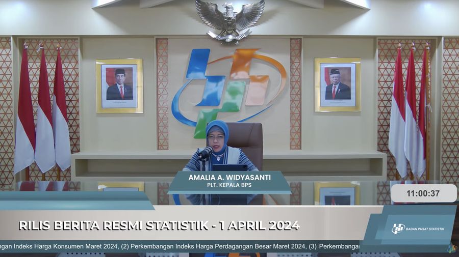 Plt. Kepala BPS, Amalia Adininggar Widyasanti dalam acara rilis BPS, Senin (1/4/2024). (Tangkapan layar Youtube BPS RI)