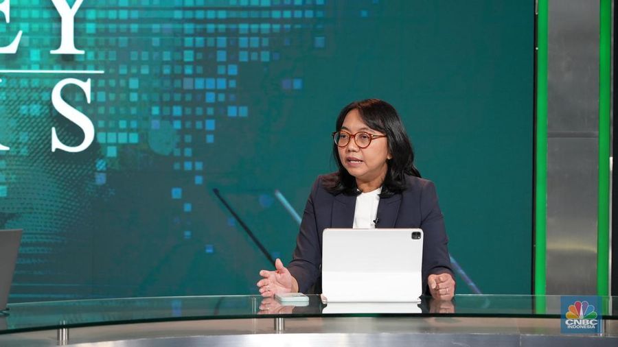 Direktur Finance PT Bank Negara Indonesia (Persero) TBK, Novita Widya Anggraini dalam program Money Talks pada Selasa (2/4/2024). (CNBC Indonesia/Tias Budiarto)