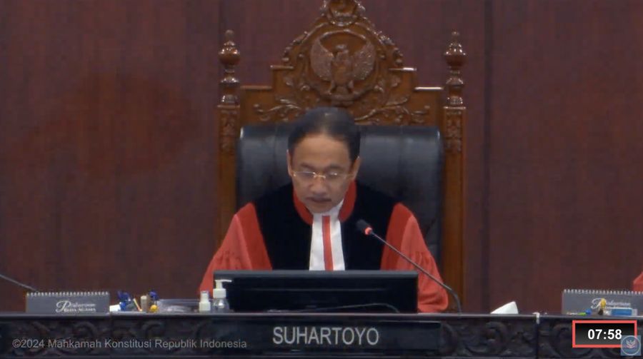 Sidang perselisihan hasil Pemilu Presiden & Wakil Presiden Tahun 2024, Rabu (3/4/2024). (Tangkapan Layar Youtube Mahkamah Konstitusi RI)