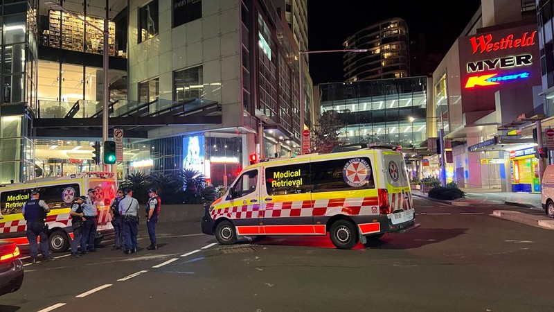 Emergency service workers are seen near Bondi Junction after multiple people were stabbed inside the Westfield Bondi Junction shopping centre in Sydney, April 13, 2024.AAP Image/Steven Saphore via REUTERS   ATTENTION EDITORS - THIS IMAGE WAS PROVIDED BY A THIRD PARTY. NO RESALES. NO ARCHIVE. AUSTRALIA OUT. NEW ZEALAND OUT. NO COMMERCIAL OR EDITORIAL SALES IN NEW ZEALAND. NO COMMERCIAL OR EDITORIAL SALES IN AUSTRALIA.