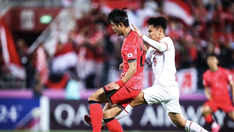 Sejarah tercatat kala Tim Nasional sepak bola Indonesia U-23 berhasil mengalahkan Korea Selatan U-23 di babak perempat final Piala Asia U-23 di Stadion Abdullah bin Khalifa, Doha, Qatar, Jumat (26/4/2024). (Dok. AFC)