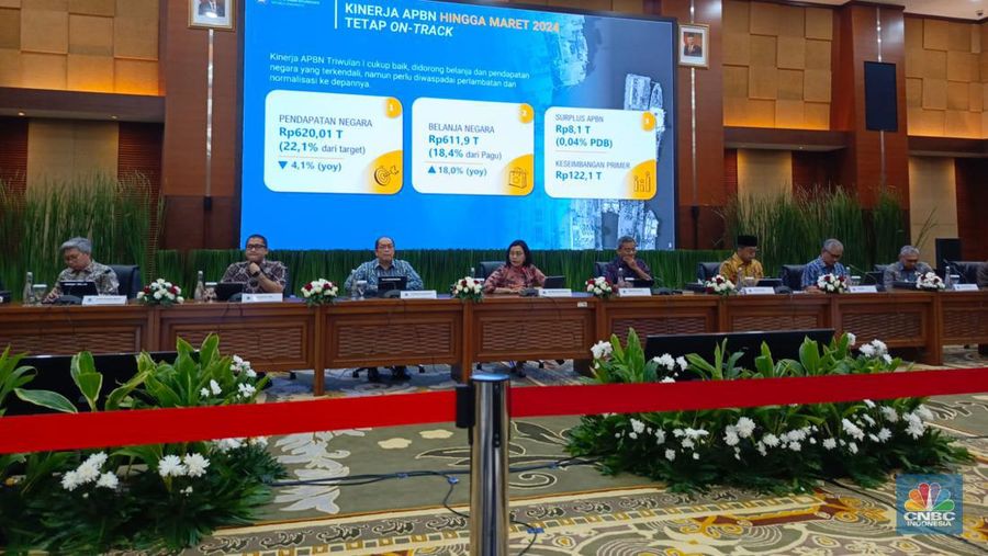 Sri Mulyani dalam APBNKITA EDISI APRIL 2024. (CNBC Indonesia/Rosseno Aji Nugroho)