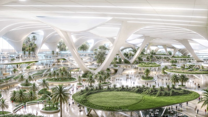 Gambar rencana pembangunan Bandara Internasional Al Maktoum Dubai dipamerkan di Dubai World Central,Dubai, Uni Emirat Arab. Pemerintah Dubai mengumumkan dimulainya pembangunan terminal bandara terbesar di dunia, Minggu, 28 April 2024. (Planet Labs PBC via AP) Gambar rencana pembangunan Bandara Internasional Al Maktoum Dubai dipamerkan di Dubai World Central,Dubai, Uni Emirat Arab. Pemerintah Dubai mengumumkan dimulainya pembangunan terminal bandara terbesar di dunia, Minggu, 28 April 2024. (Planet Labs PBC via AP)