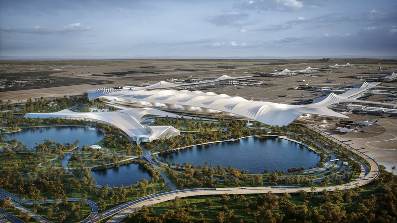 Gambar rencana pembangunan Bandara Internasional Al Maktoum Dubai dipamerkan di Dubai World Central,Dubai, Uni Emirat Arab. Pemerintah Dubai mengumumkan dimulainya pembangunan terminal bandara terbesar di dunia, Minggu, 28 April 2024. (Planet Labs PBC via AP) Gambar rencana pembangunan Bandara Internasional Al Maktoum Dubai dipamerkan di Dubai World Central,Dubai, Uni Emirat Arab. Pemerintah Dubai mengumumkan dimulainya pembangunan terminal bandara terbesar di dunia, Minggu, 28 April 2024. (Planet Labs PBC via AP)