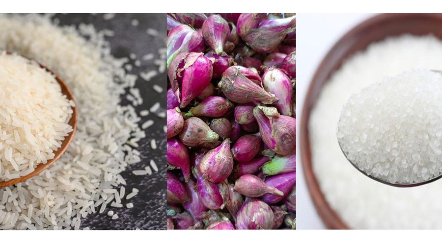 Kolase beras, bawang merah dan gula.