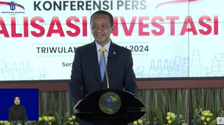 Foto: Konferensi Pers Realisasi Investasi Triwulan I Tahun 2024. (Tangkapan layar Youtube)