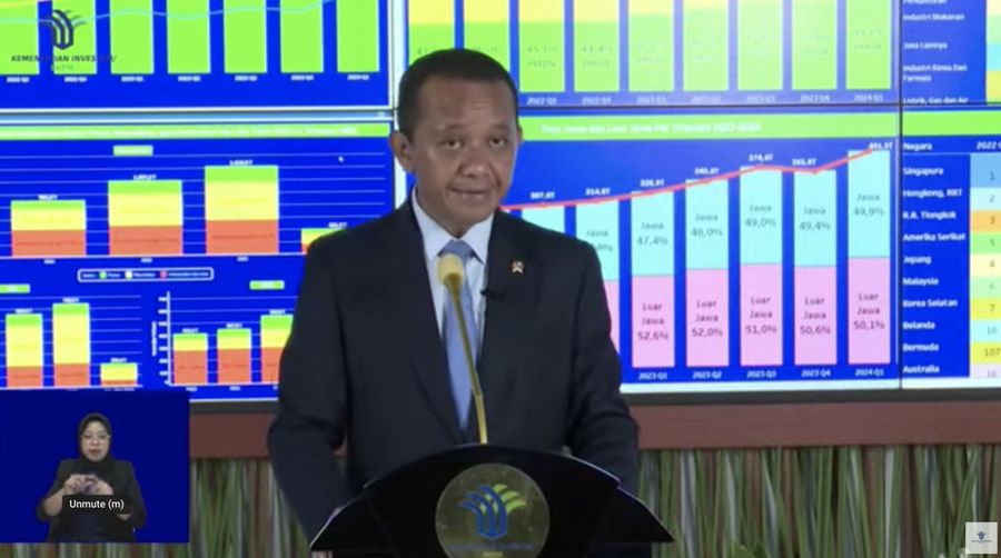 Konferensi Pers Realisasi Investasi Triwulan I Tahun 2024. (Tangkapan layar Youtube)