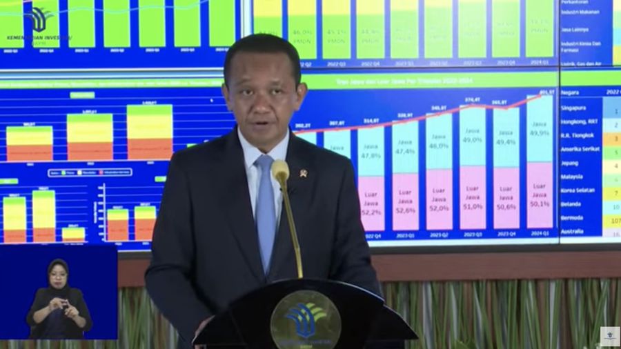 Konferensi Pers Realisasi Investasi Triwulan I Tahun 2024. (Tangkapan layar Youtube)