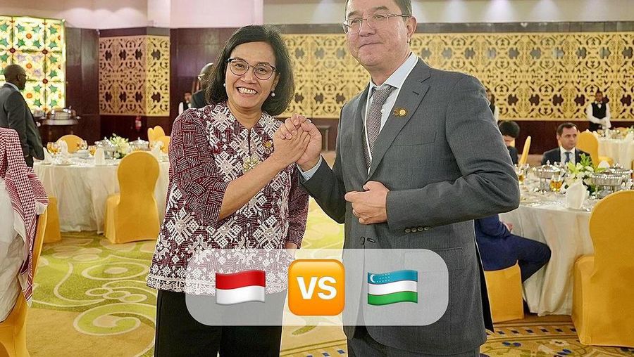 Menteri Keuangan (Menkeu), Sri Mulyani Indrawati dengan Menteri Keuangan Uzbekistan Jamshid Kuchkarov, makan siang bersama di agenda Annual Meetings 2024 di Riyadh. (Instagram @sminrawati)