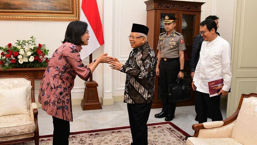 Menteri Keuangan (Menkeu), Sri Mulyani Indrawati melakukan pertemuan dengan Wakil Presiden Ma'ruf Amin. (Instagram @smindrawati)