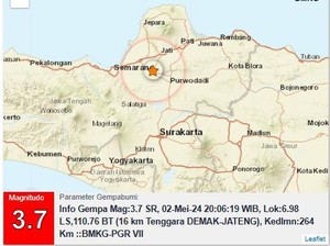 Gempa Darat M 3,7 di Demak